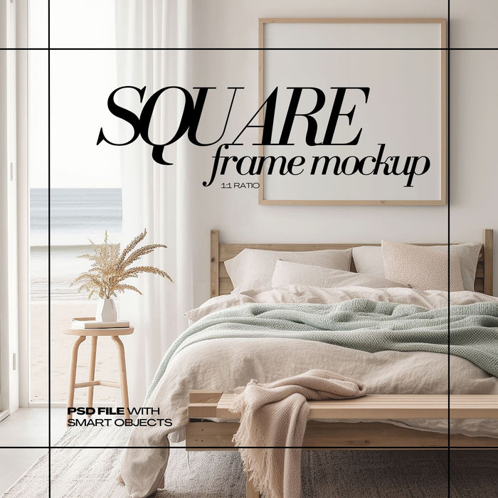 Square Wooden Frame Mockup - Coastal Home Interior