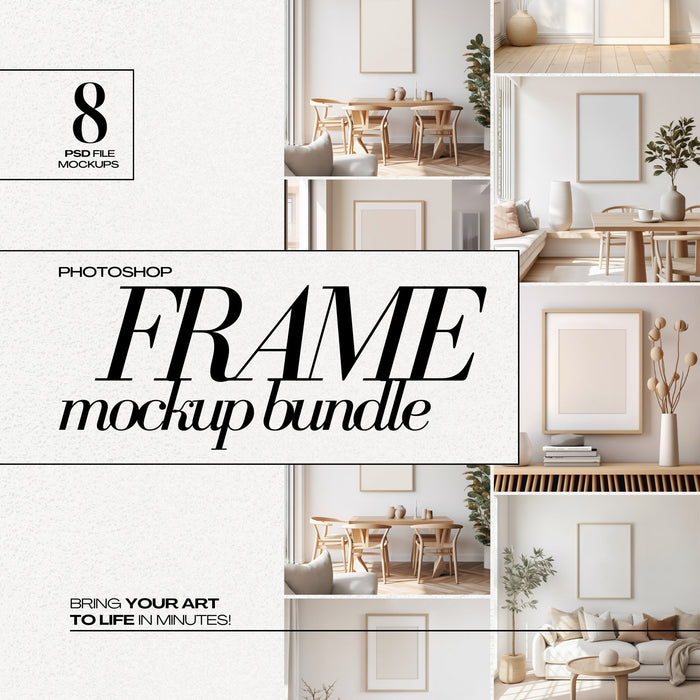 Contemporary Frame Mockup Bundle PSD Boho Style Wooden Frames Mock up