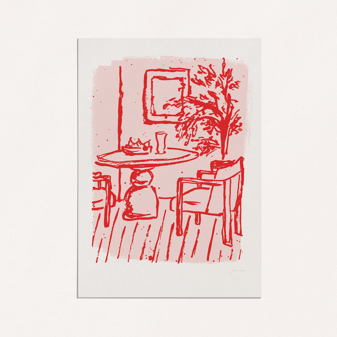 Chairs and Whispers - Red/ Pink - Art Print