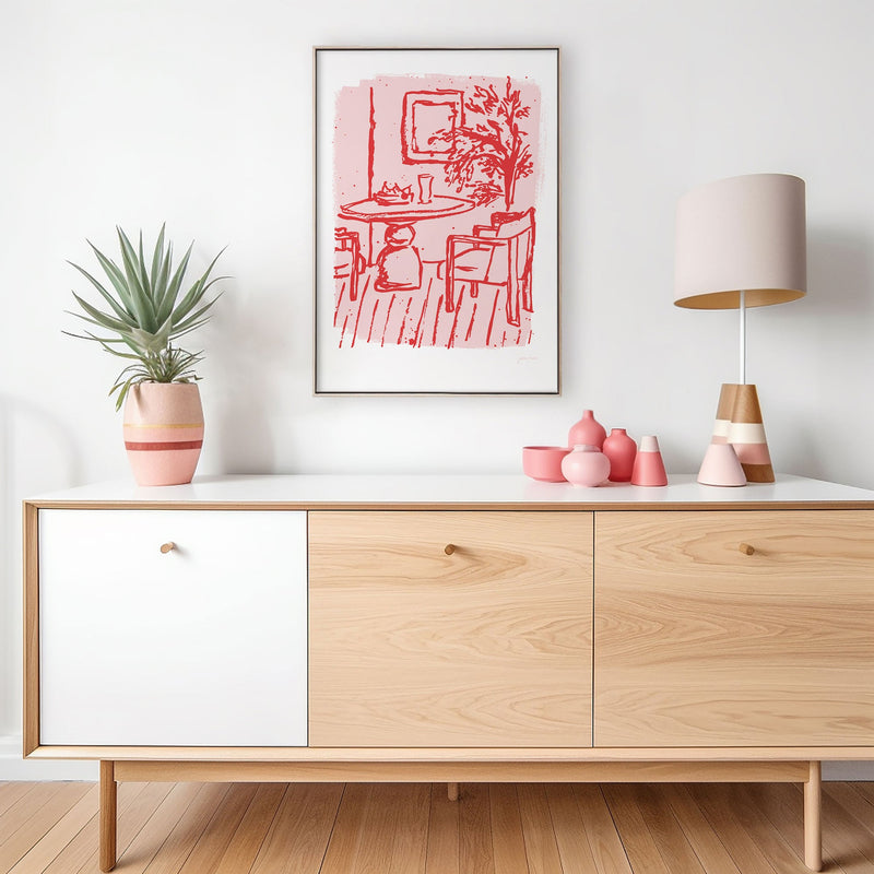 Chairs and Whispers - Red/ Pink - Art Print