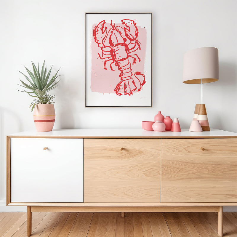 Kōura vs Crayfish - Pink/ Red - Art Print