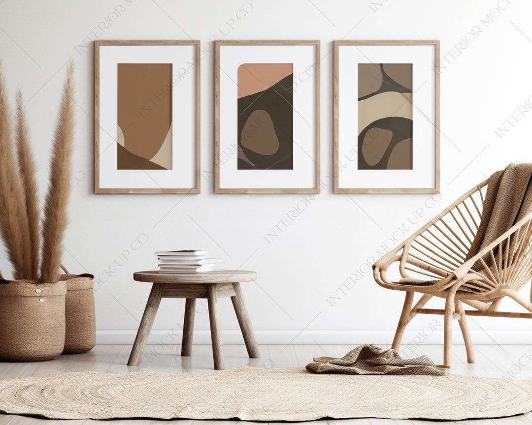 Set of 3 frames PSD mockup for wall art printables 20x30 frame mockup wood