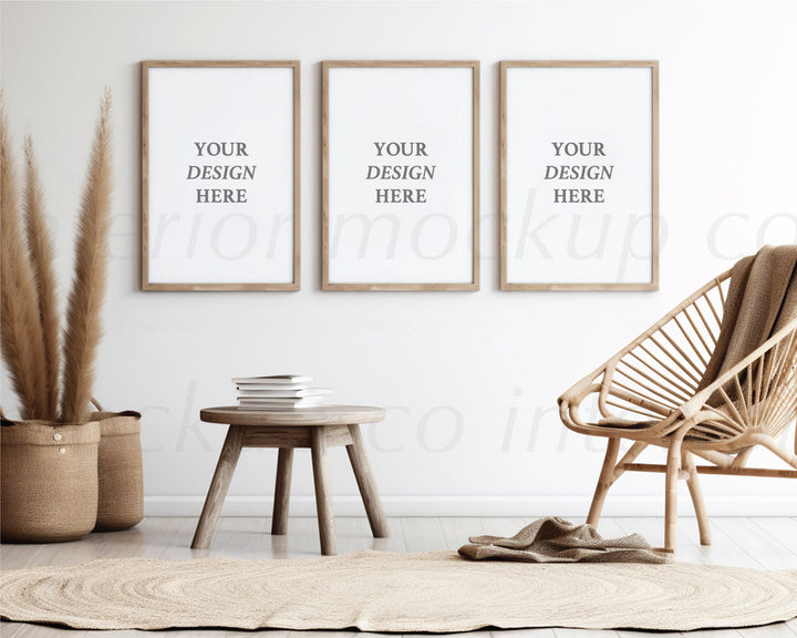 Set of 3 frames PSD mockup for wall art printables 20x30 frame mockup wood