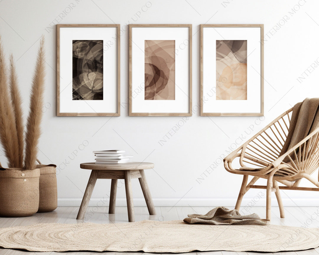 Set of 3 frames PSD mockup for wall art printables 20x30 frame mockup wood