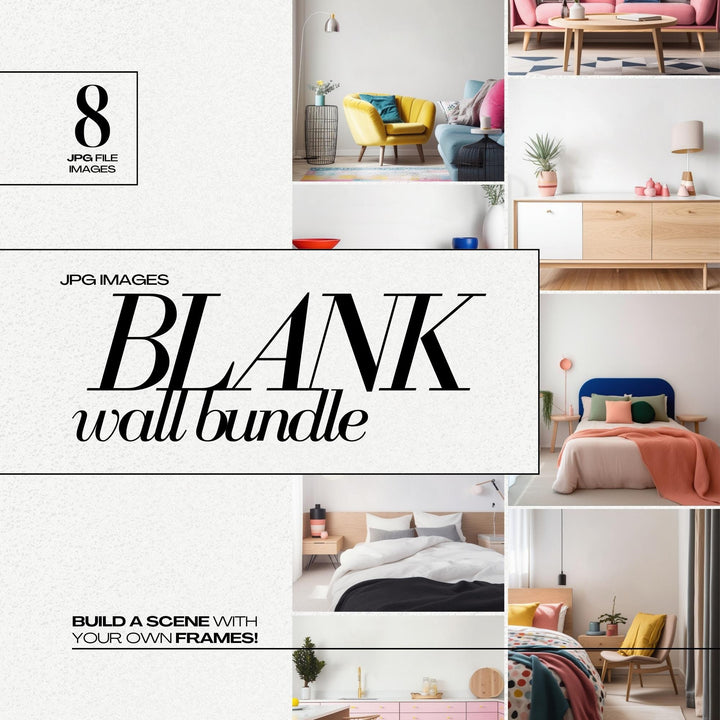 Colorful Interior Artwork Mockup Bundle JPG Bright Blank Wall Art Stock Image Colourful