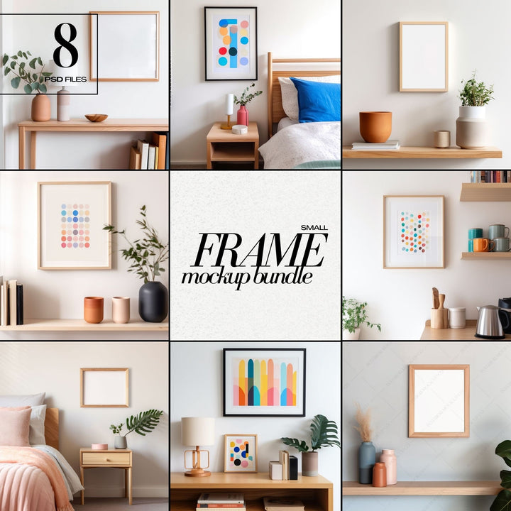 Colorful Wall Art Frame Mockup Bundle for Small Artwork