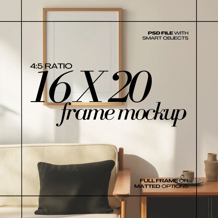 16x20 Frame Mockup PSD Modern Japandi Room