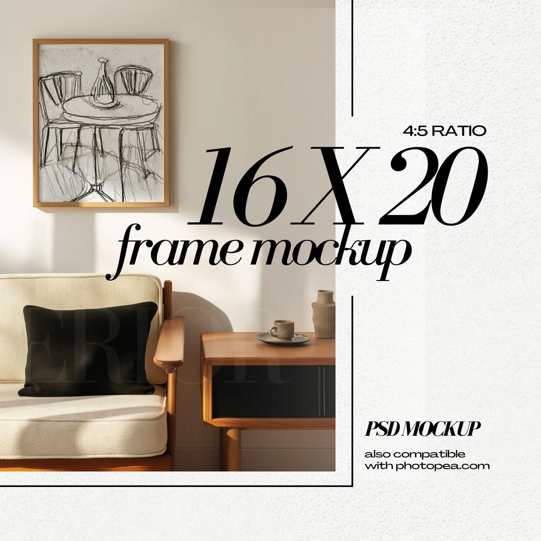 16x20 Frame Mockup PSD Modern Japandi Room