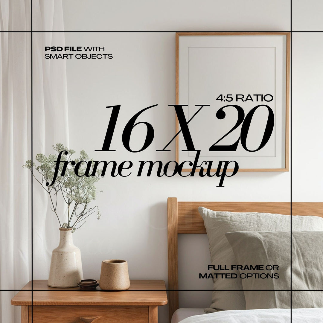 16x20 Frame Mockup PSD Modern Bedroom