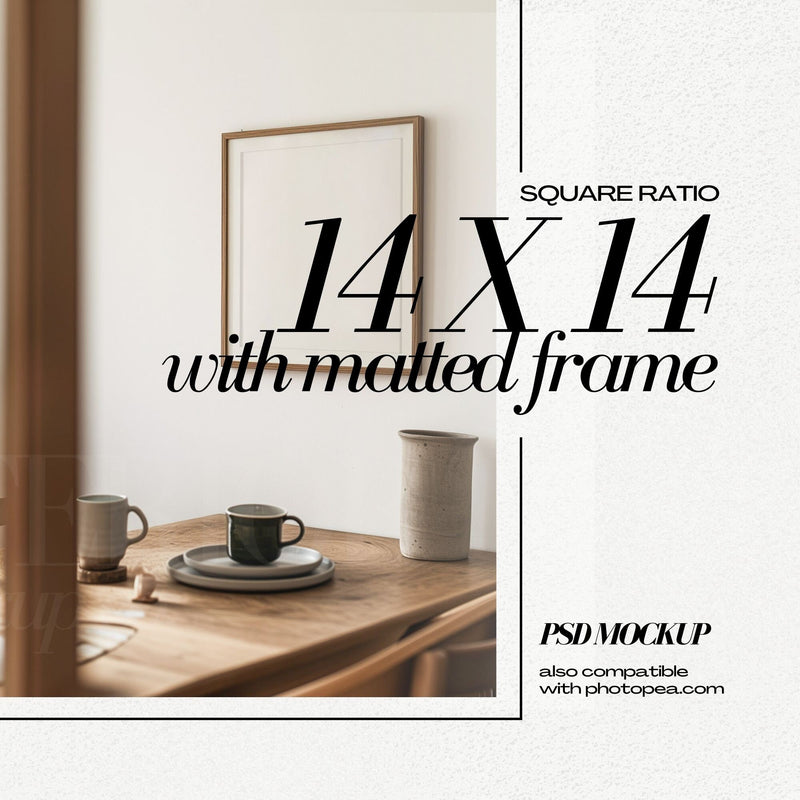 16x16 Square Frame Mockup PSD Japandi Interior