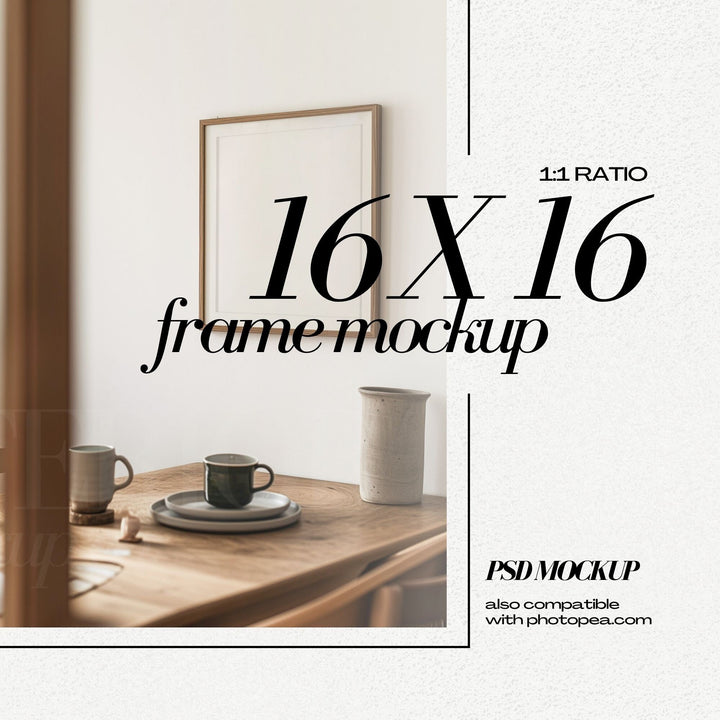 16x16 Square Frame Mockup PSD Japandi Interior