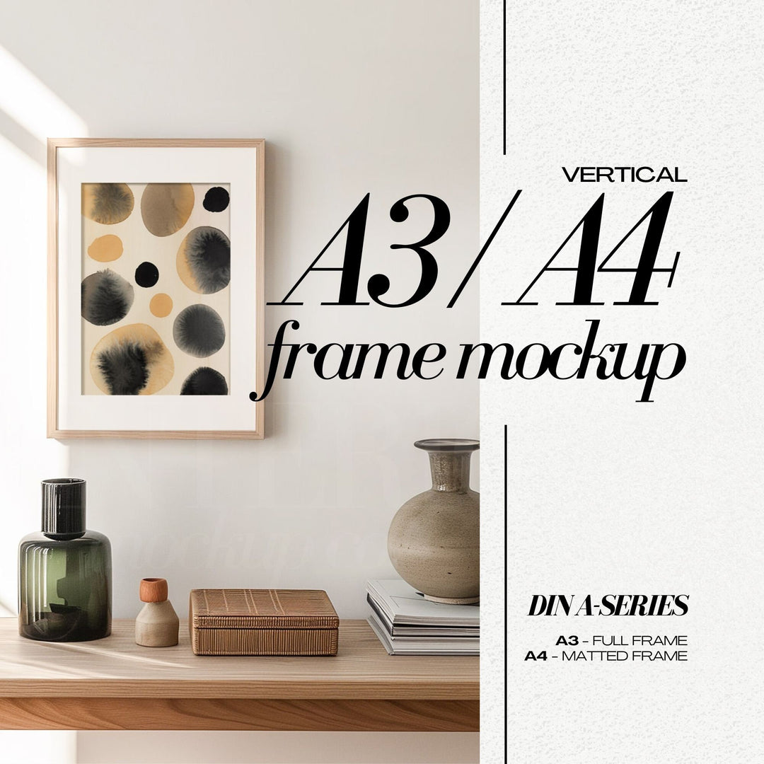 Modern Frame Mockup Bundle PSD Japandi Interior Style Wooden Frames Mock up Set for Wall Art