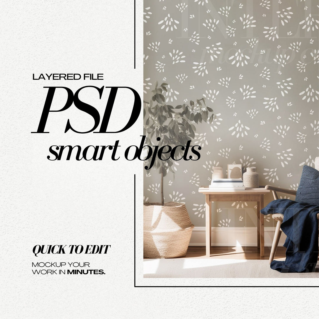 PSD Wallpaper Mockup Procreate compatible Mock up Interior Room for Surface Pattern Wallcovering