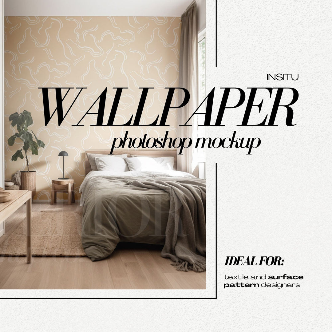 PSD Bedroom Wallpaper Mockup Procreate compatible Mock up Japandi Interior Room for Surface Pattern