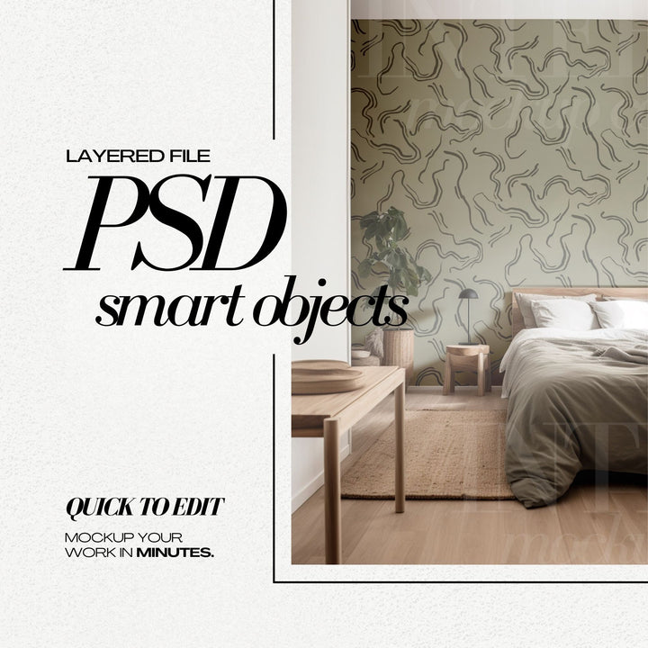 PSD Bedroom Wallpaper Mockup Procreate compatible Mock up Japandi Interior Room for Surface Pattern