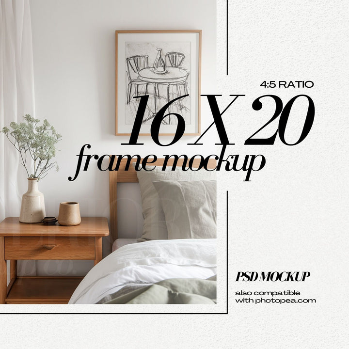 16x20 Frame Mockup PSD Modern Bedroom