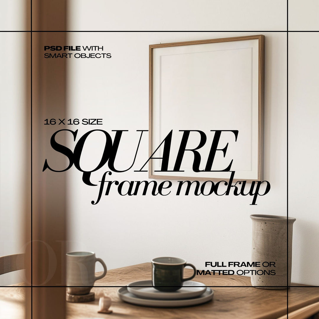 16x16 Square Frame Mockup PSD Japandi Interior