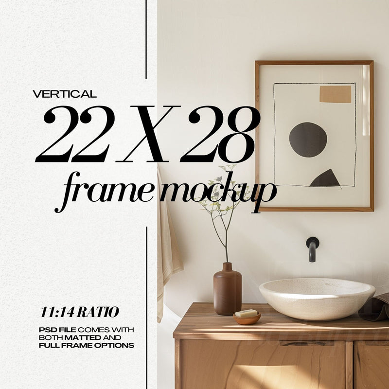 Modern Frame Mockup Bundle PSD Japandi Interior Style Wooden Frames Mock up Set for Wall Art