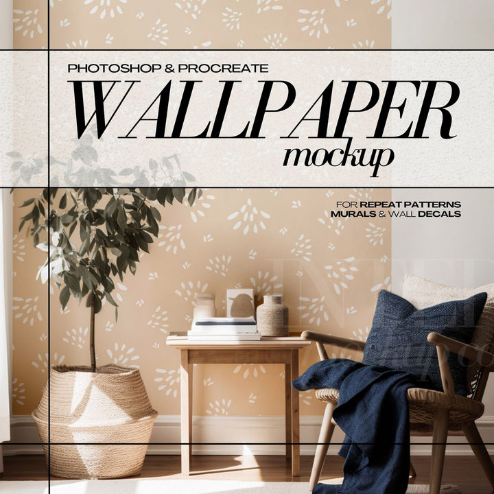 PSD Wallpaper Mockup Procreate compatible Mock up Interior Room for Surface Pattern Wallcovering