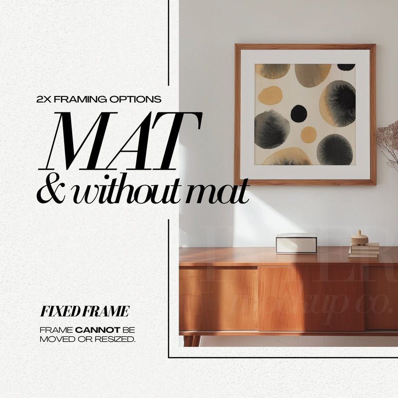 Mid Century Wood Frame Mockup PSD Square Wall Art Mockup Retro Furniture Interior