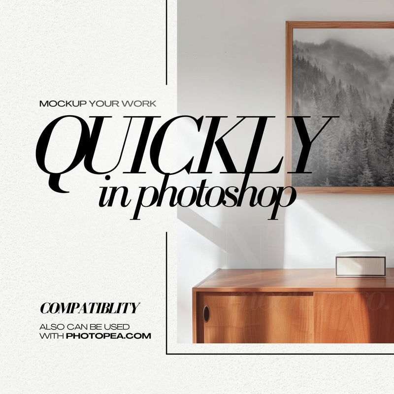 Mid Century Wood Frame Mockup PSD Square Wall Art Mockup Retro Furniture Interior