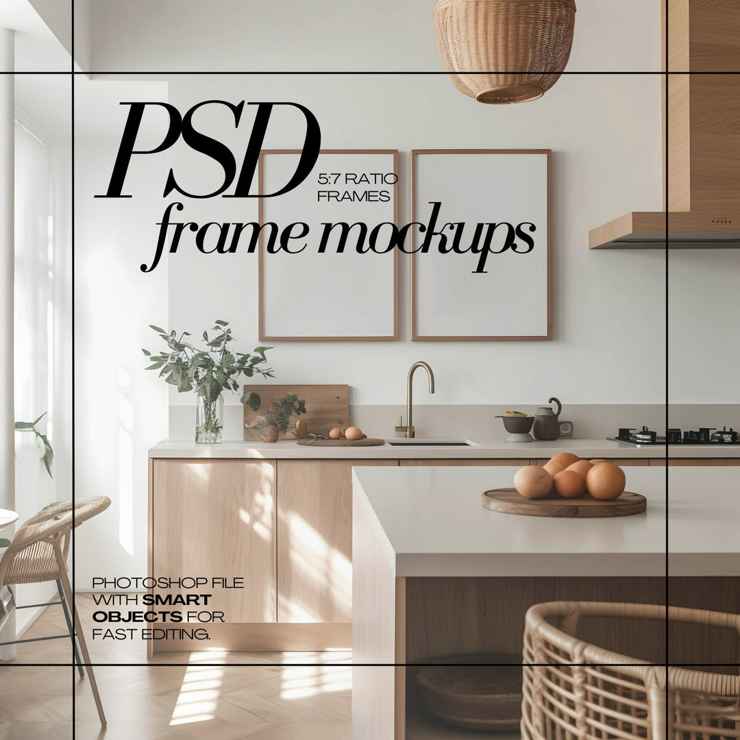 Minimal Kitchen Frame Mockup Boho Interior set of 2 frames PSD