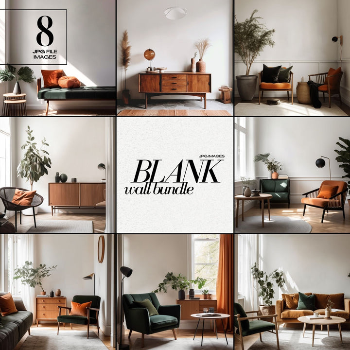 Mid Century Mockup JPG Interior Bundle Blank Wall Stock Image