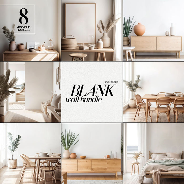 Empty Wall JPG Mockup Bundle Coastal Home Blank Room Art Mock up