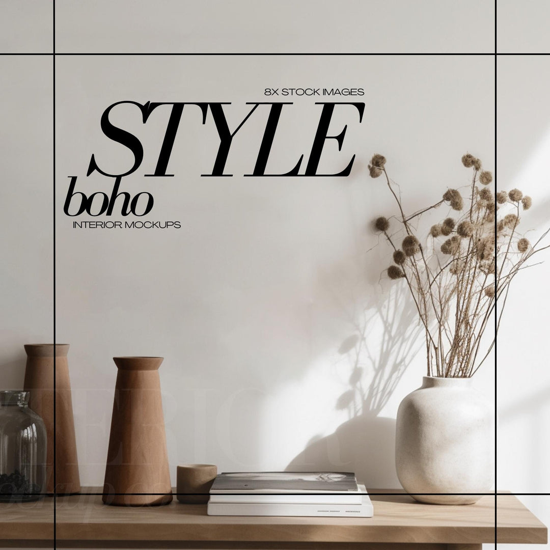 Boho Mockup Bundle Interior Blank Wall Stock Image