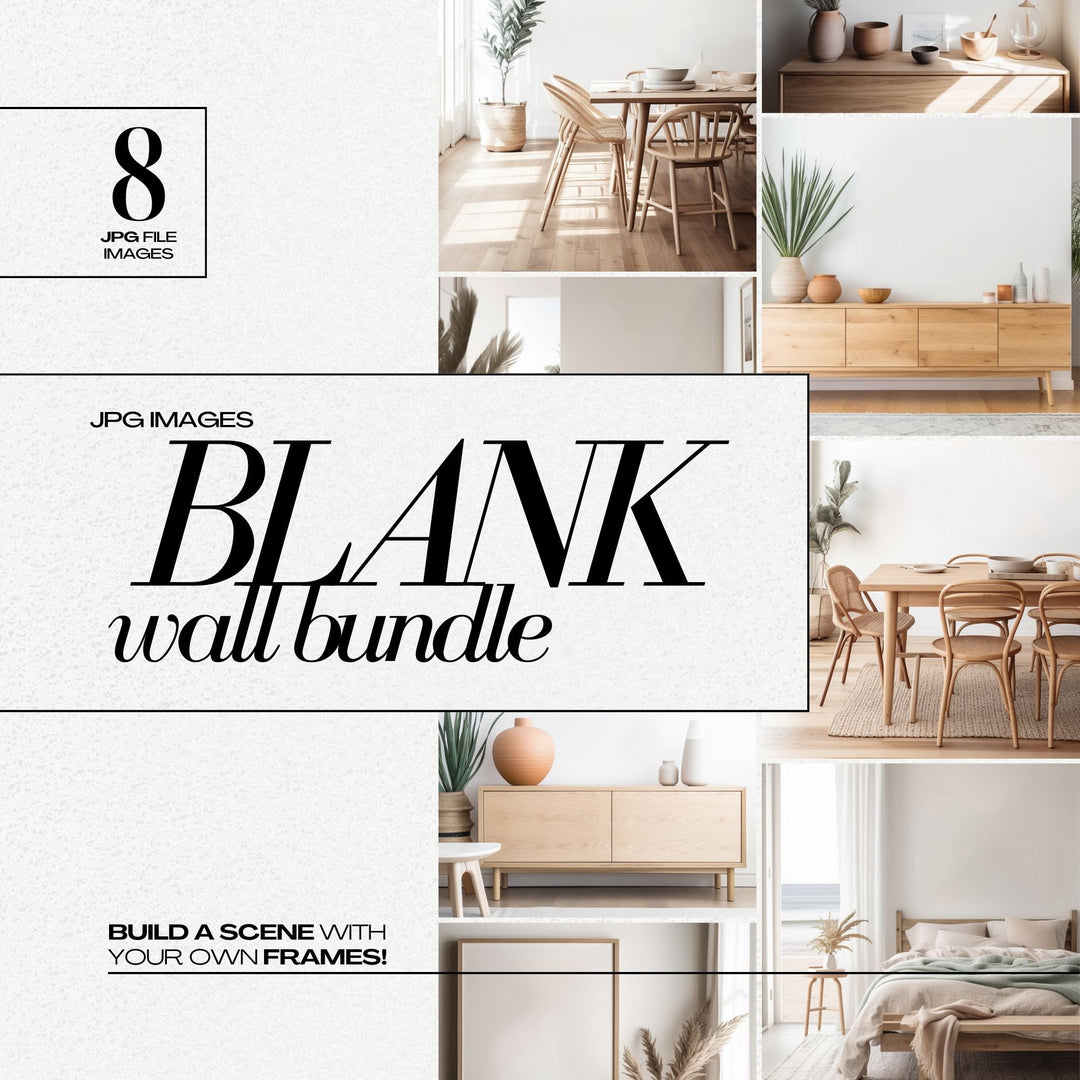 Empty Wall JPG Mockup Bundle Coastal Home Blank Room Art Mock up