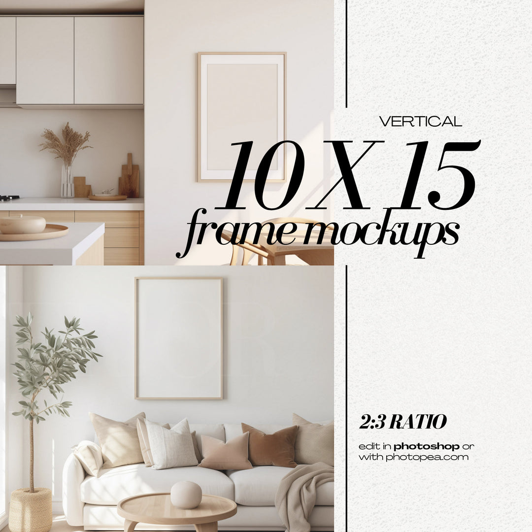 Contemporary Frame Mockup Bundle PSD Boho Style Wooden Frames Mock up