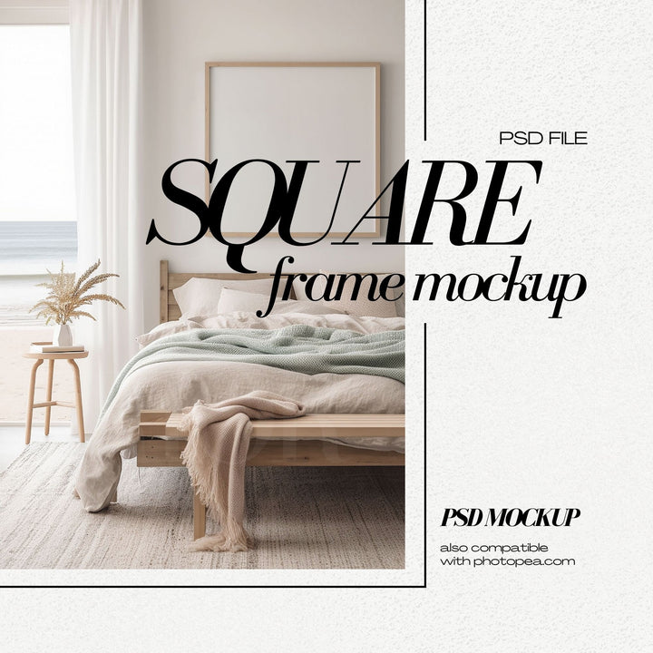 Square Wooden Frame Mockup - Coastal Home Interior