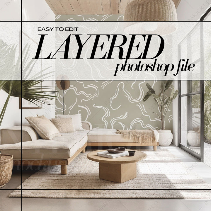 PSD Wallpaper Mockup - Modern Living Room