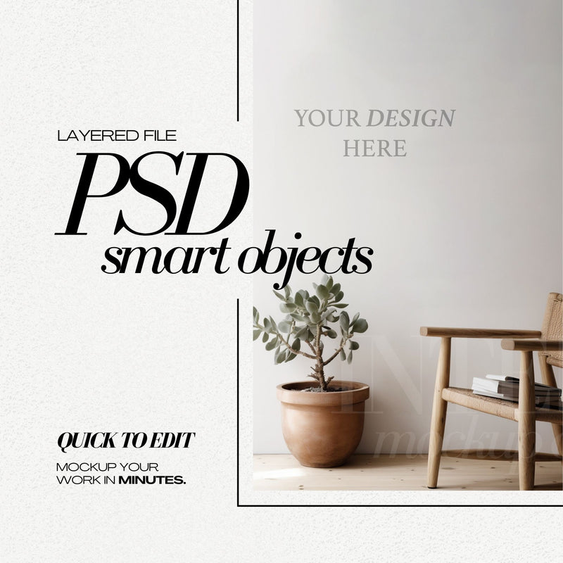 PSD Wallpaper Mockup - Interior Wall with Chair