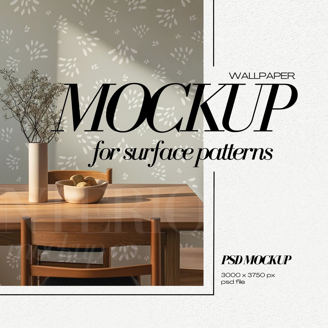 PSD Wallpaper Mockup Dining Room Interior Wall Covering Mock Up for Repeat Patterns