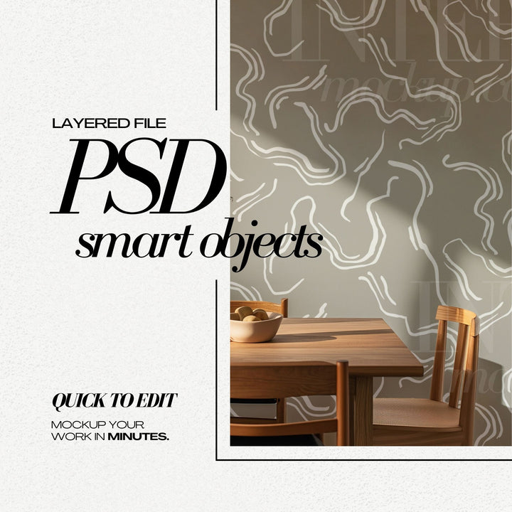 PSD Wallpaper Mockup Dining Room Interior Wall Covering Mock Up for Repeat Patterns