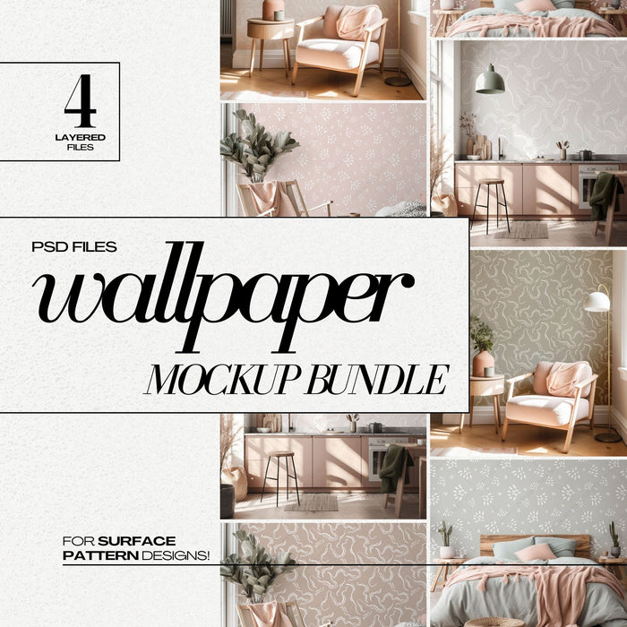 PSD Wallpaper Mockup Bundle - Boho Interior Room