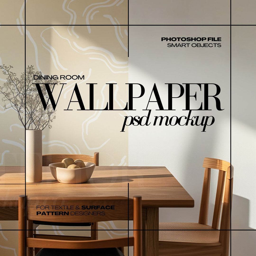 PSD Wallpaper Mockup Dining Room Interior Wall Covering Mock Up for Repeat Patterns