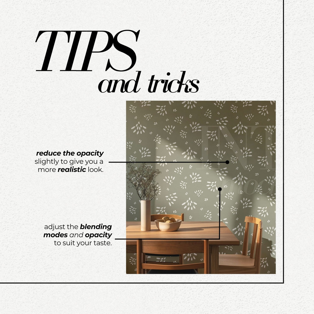 PSD Wallpaper Mockup Dining Room Interior Wall Covering Mock Up for Repeat Patterns