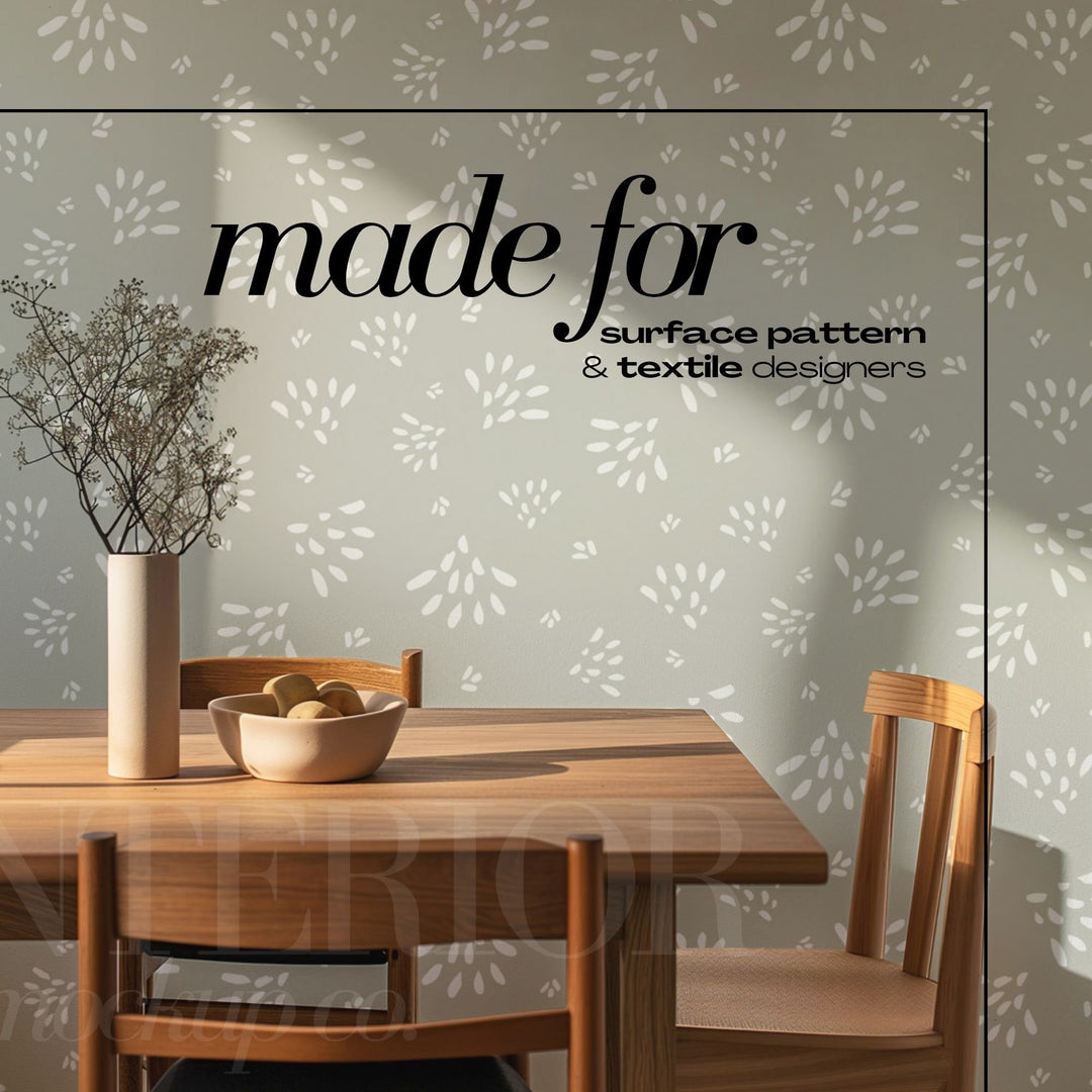 PSD Wallpaper Mockup Dining Room Interior Wall Covering Mock Up for Repeat Patterns