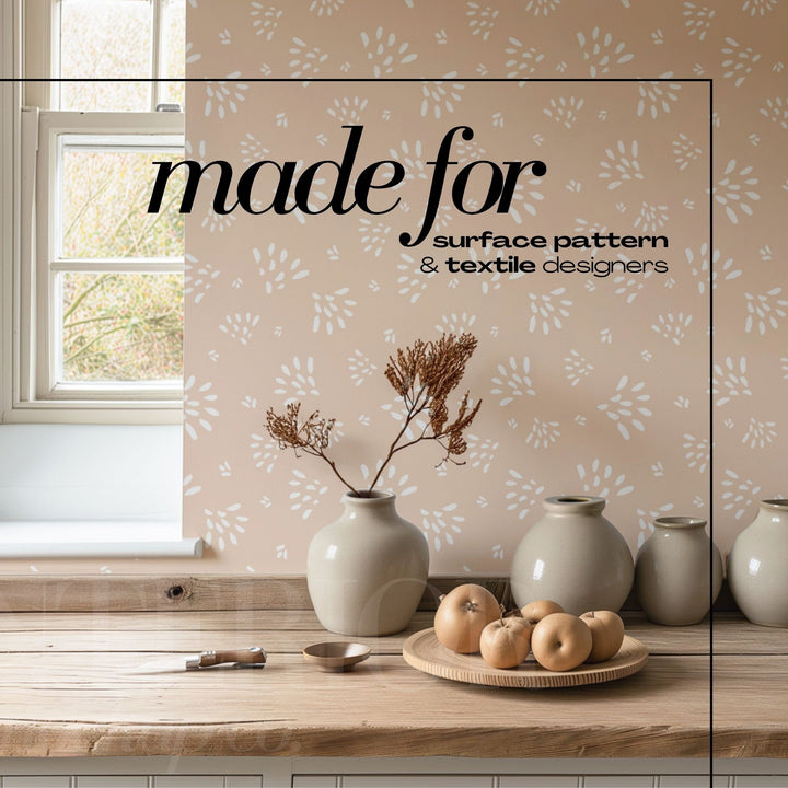 PSD Wallpaper Mockup Farmhouse Kitchen Interior Wall Covering Mock Up for Surface Patterns