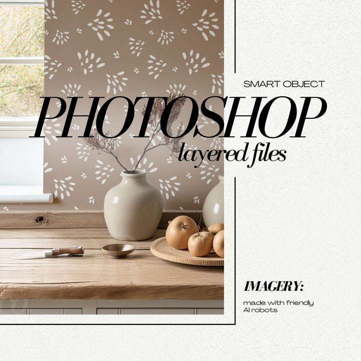 PSD Wallpaper Mockup Farmhouse Kitchen Interior Wall Covering Mock Up for Surface Patterns