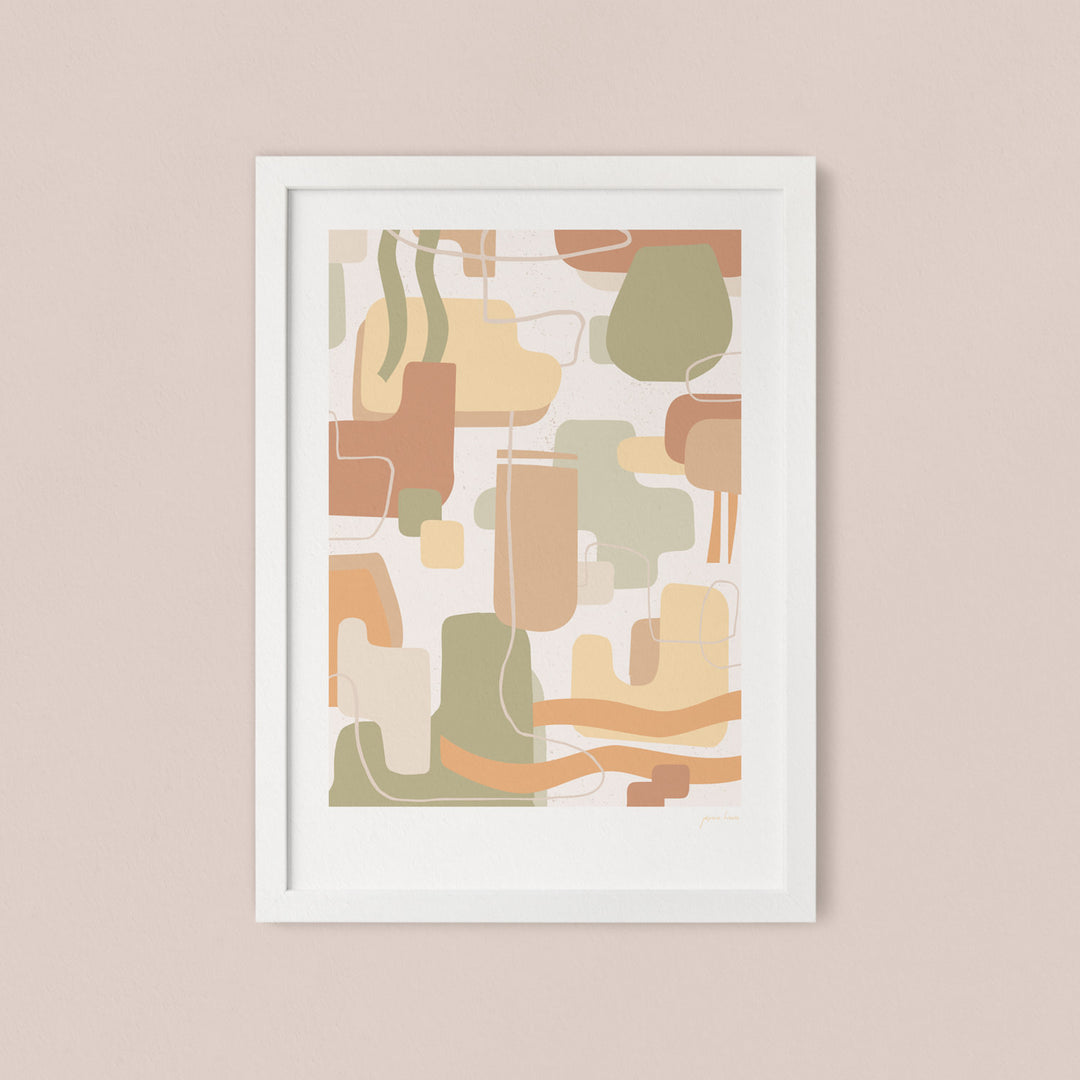 peach yellow green tone geometric nz art print